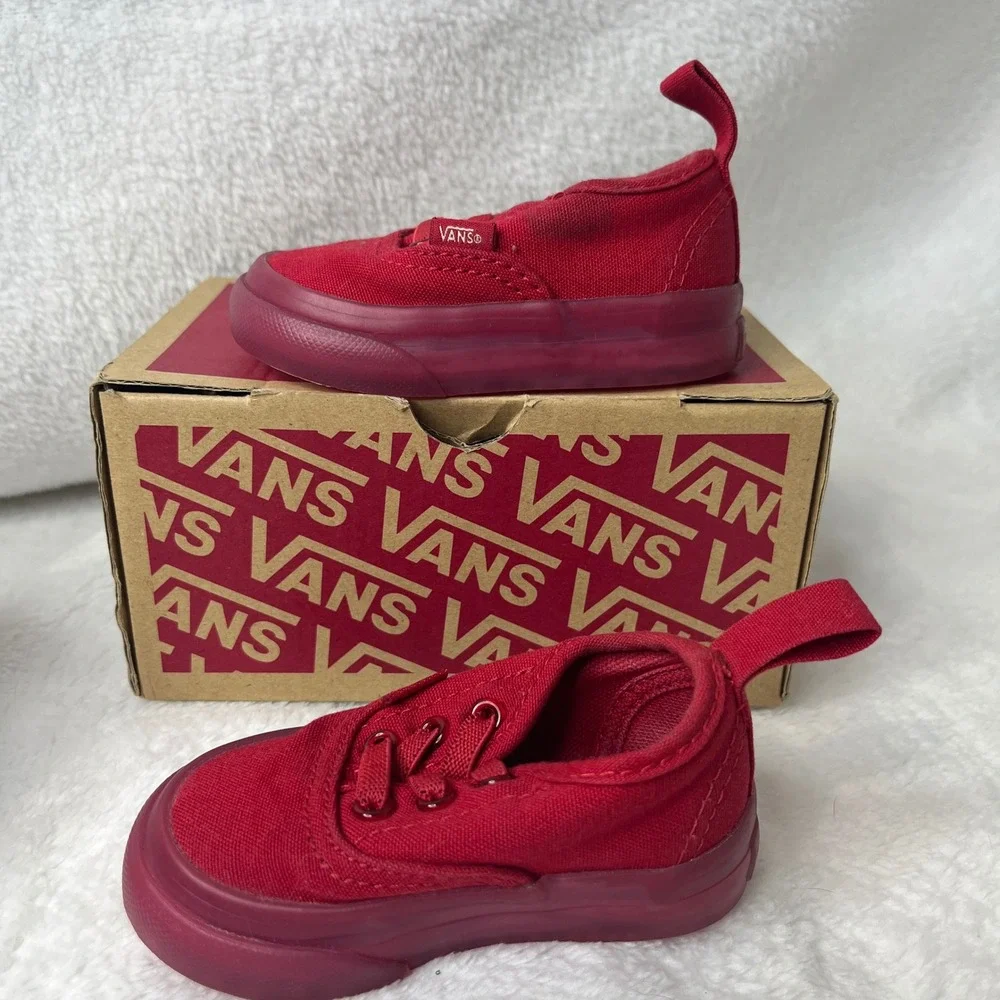 Vans Toddler Authentic Red Canvas Lace Up Sneakers Shoes Size 3 Toddler